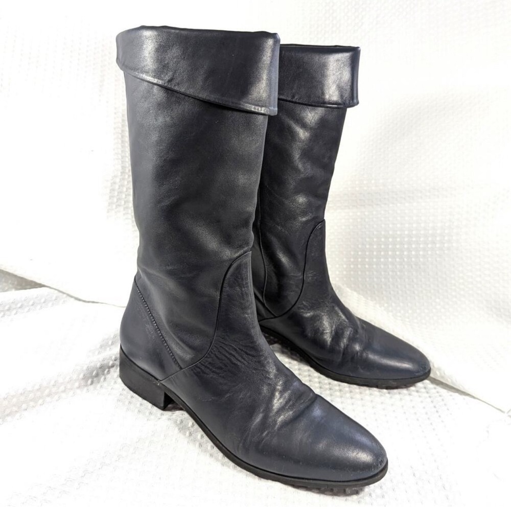 Navy Blue Boots Real Leather
